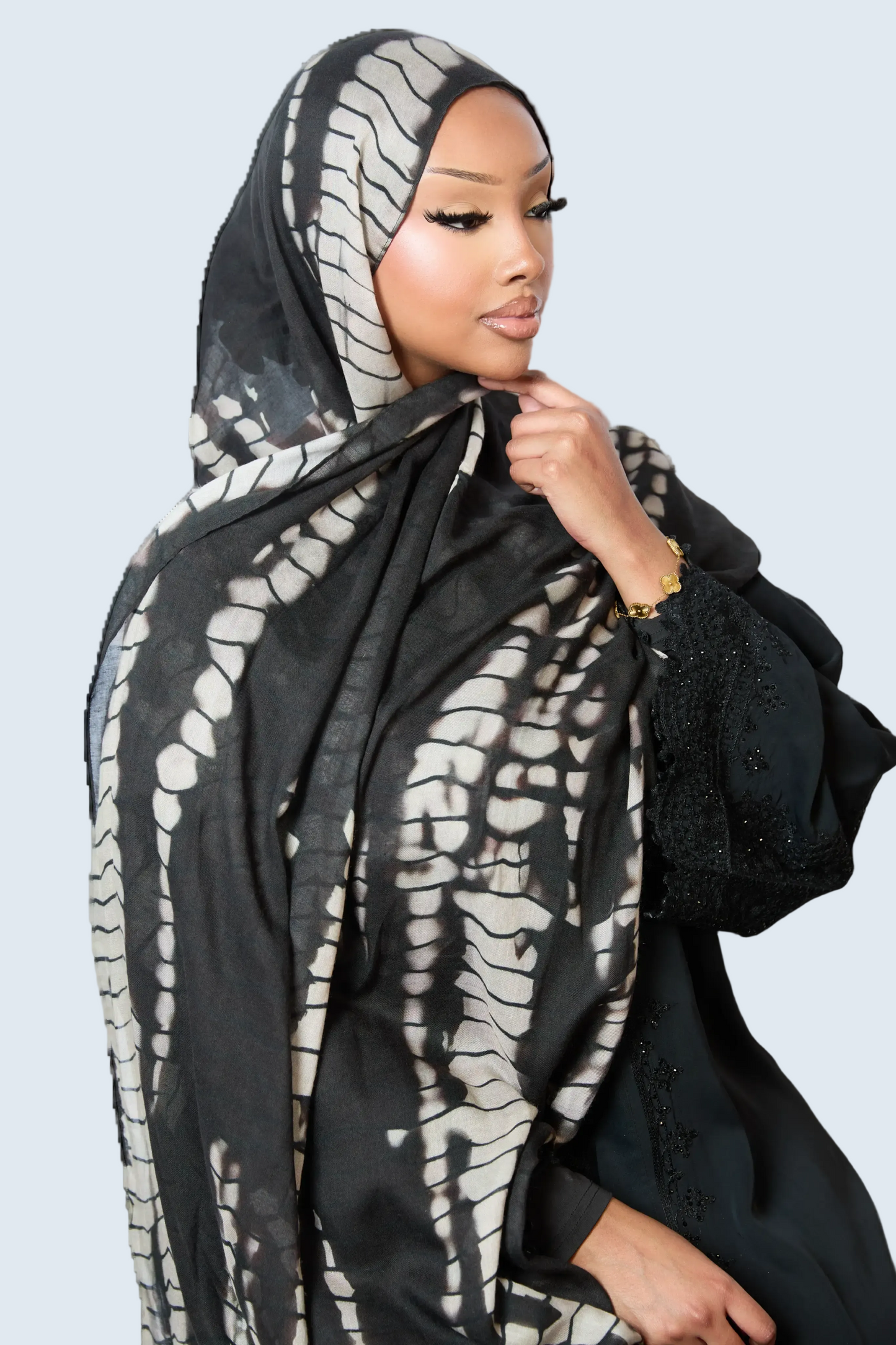 Black Bamboo Print Modal Hijab Dar-Al-Hayya