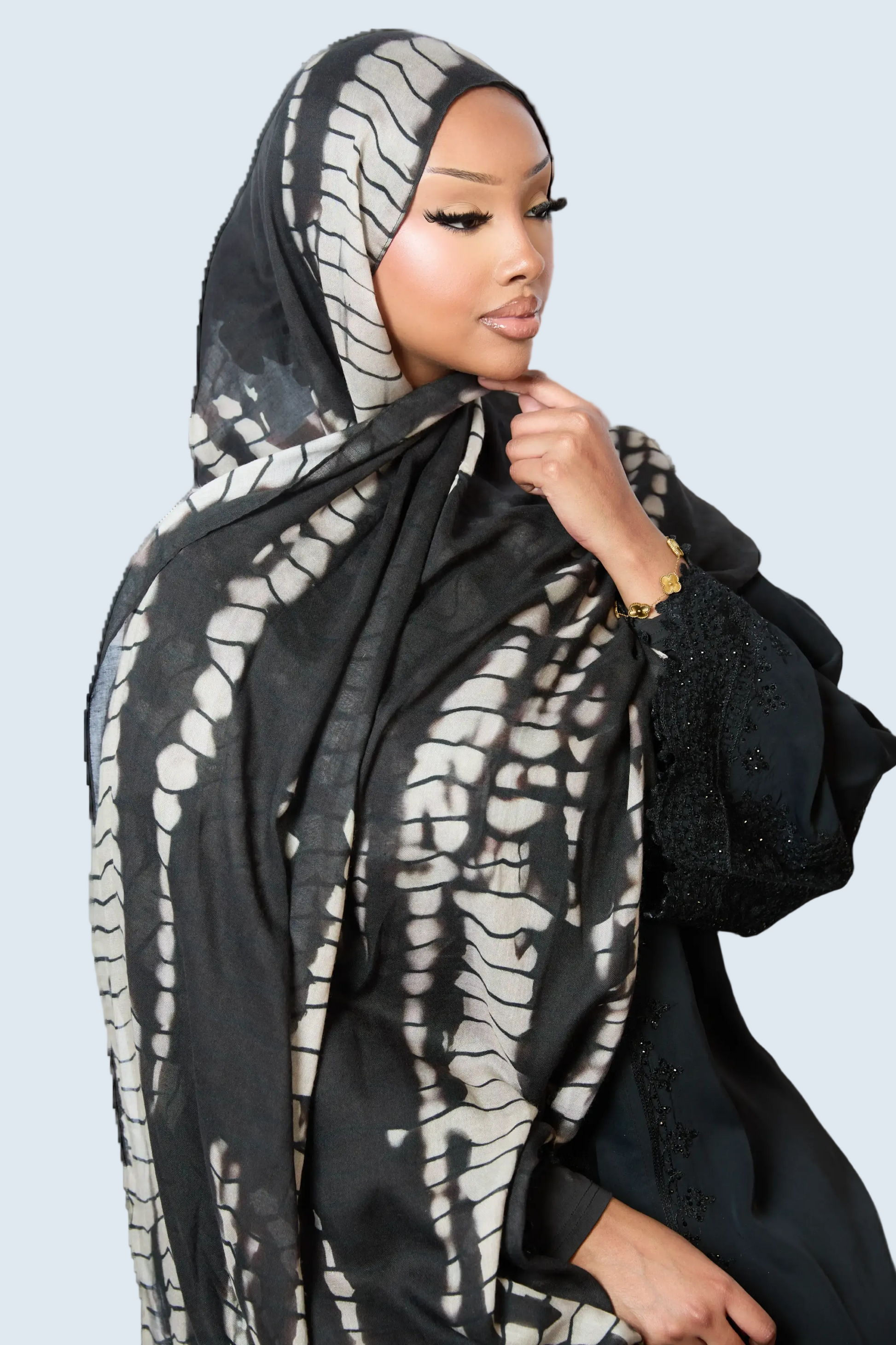 Black Bamboo Print Modal Hijab Dar-Al-Hayya