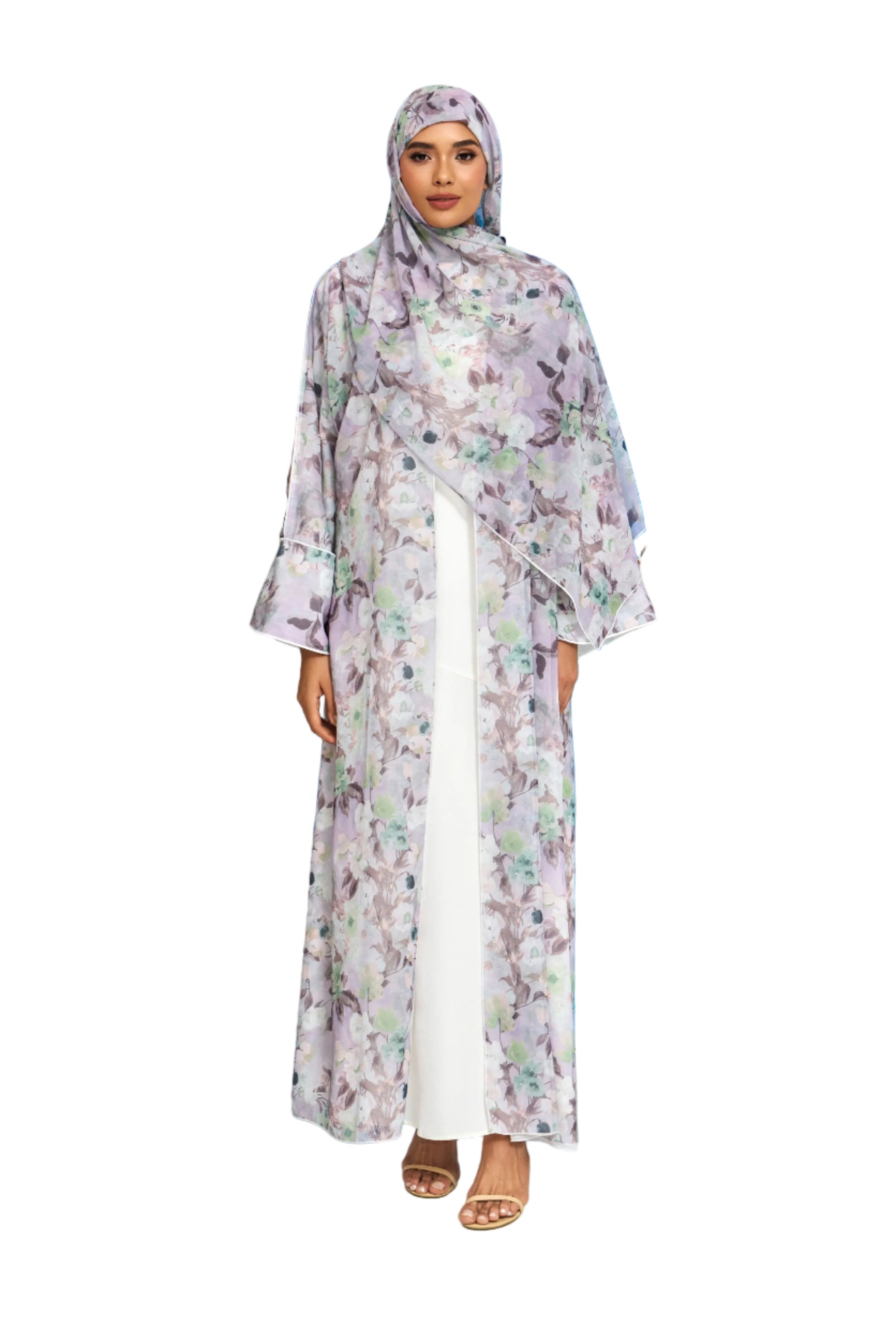 Lilac Wave Floral Print Abaya Dar-Al-Hayya