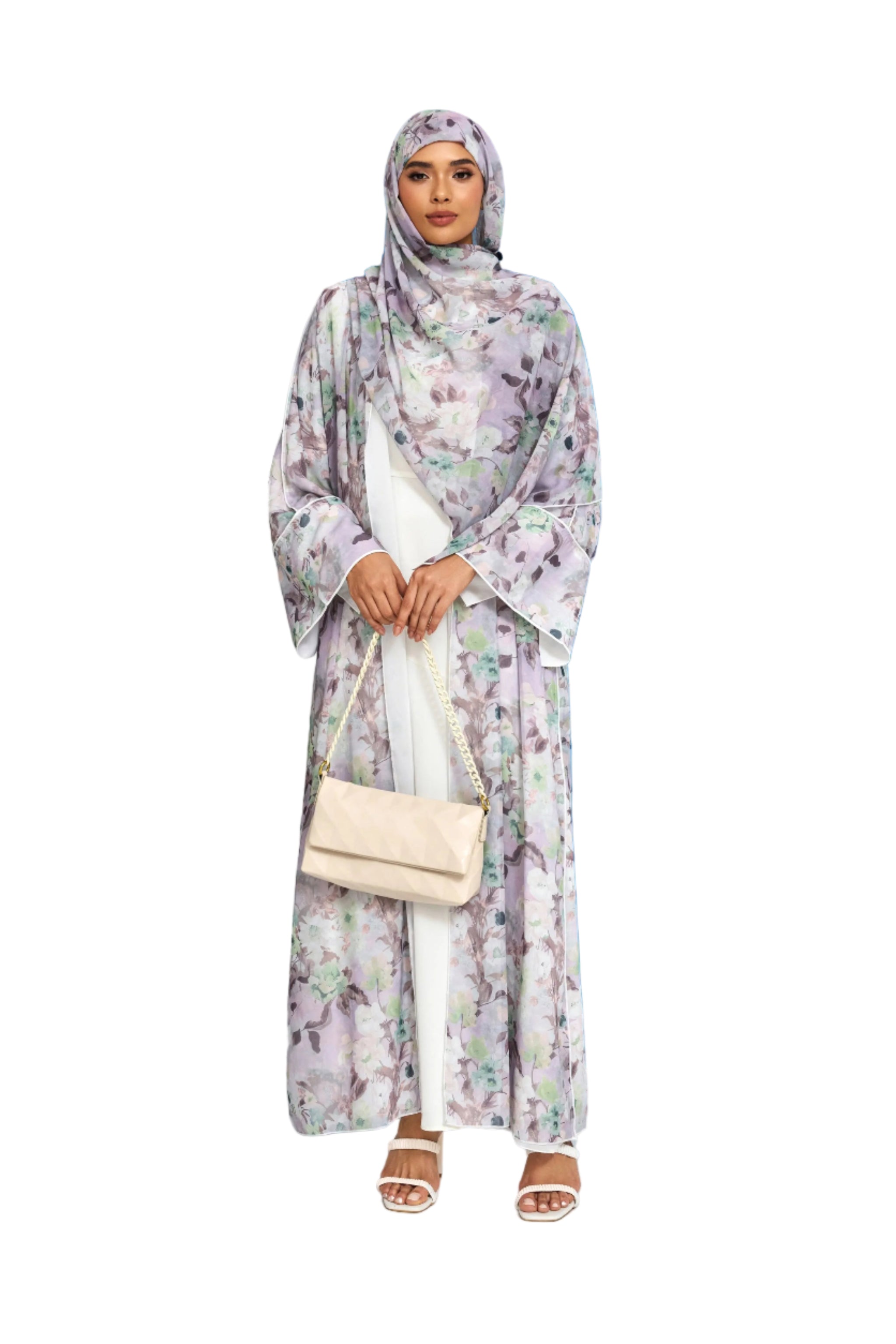 Lilac Wave Floral Print Abaya Dar-Al-Hayya