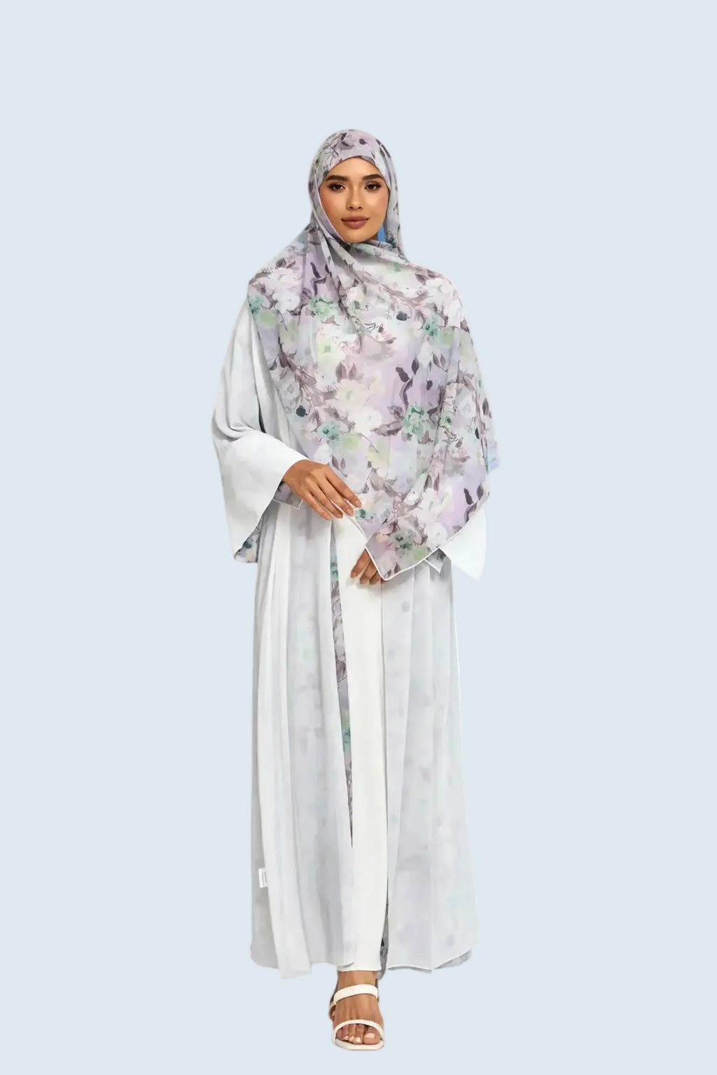 Lilac Wave Floral Print Abaya Dar-Al-Hayya