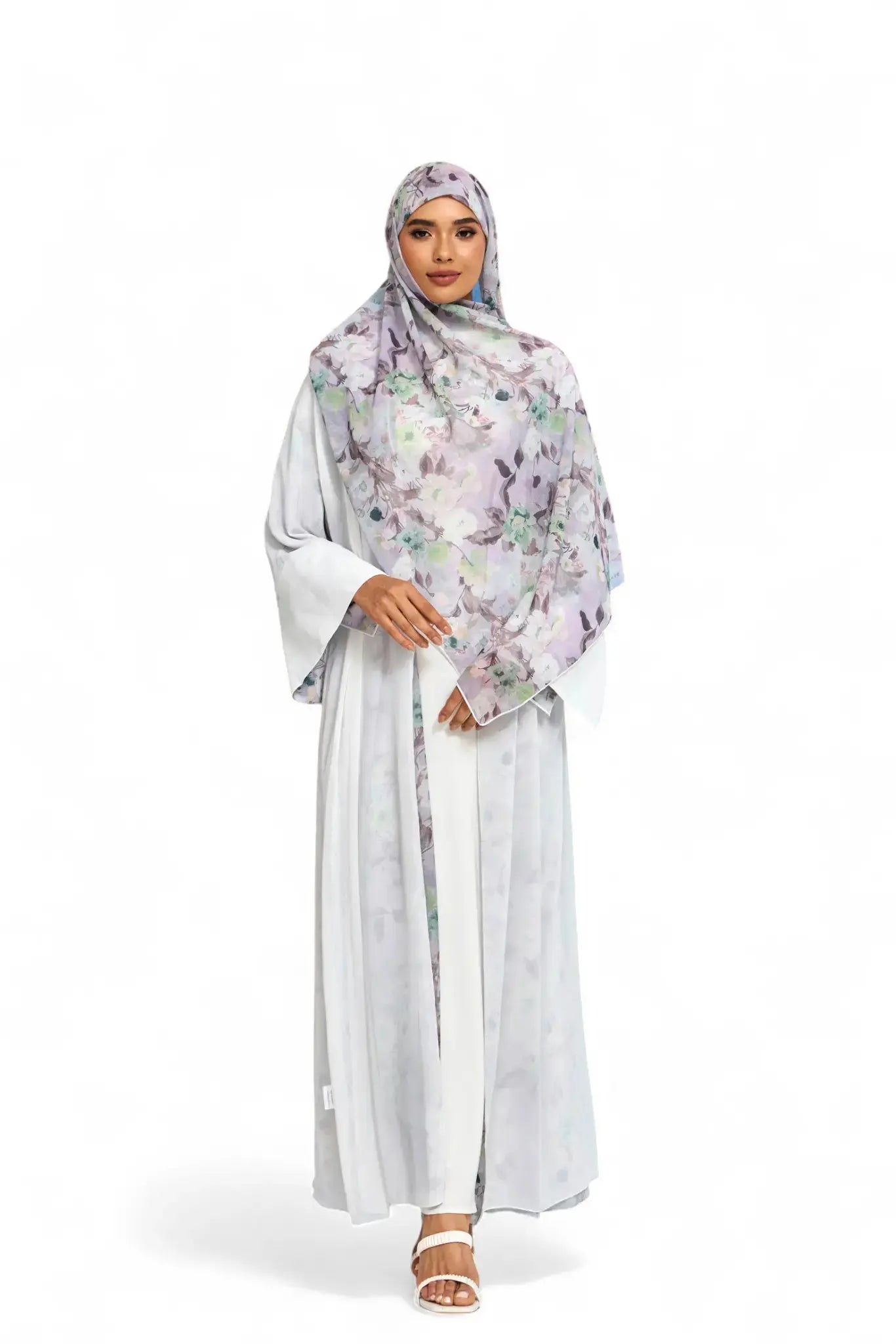 Lilac Wave Floral Print Abaya Dar-Al-Hayya