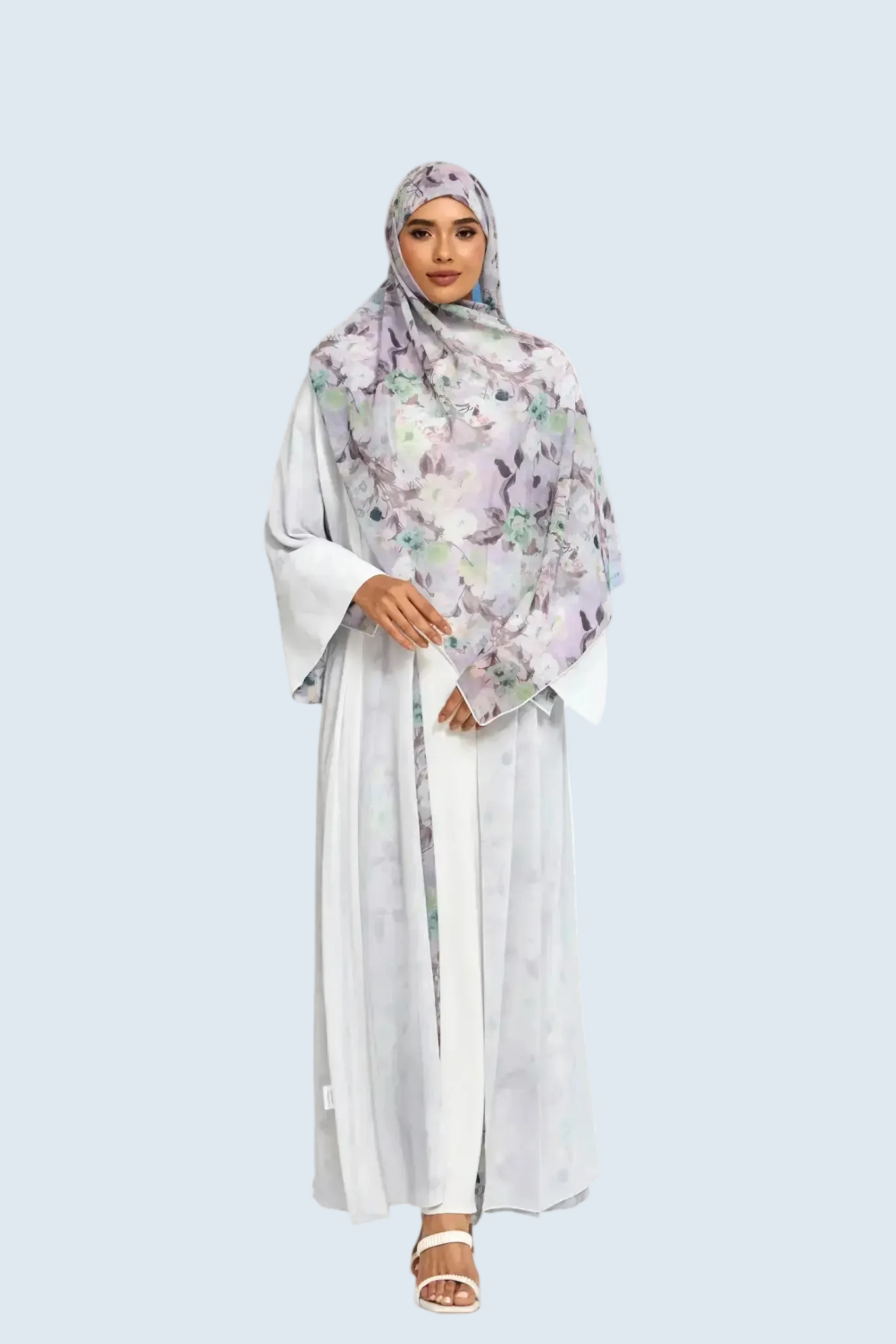 Lilac Wave Floral Print Abaya Dar-Al-Hayya