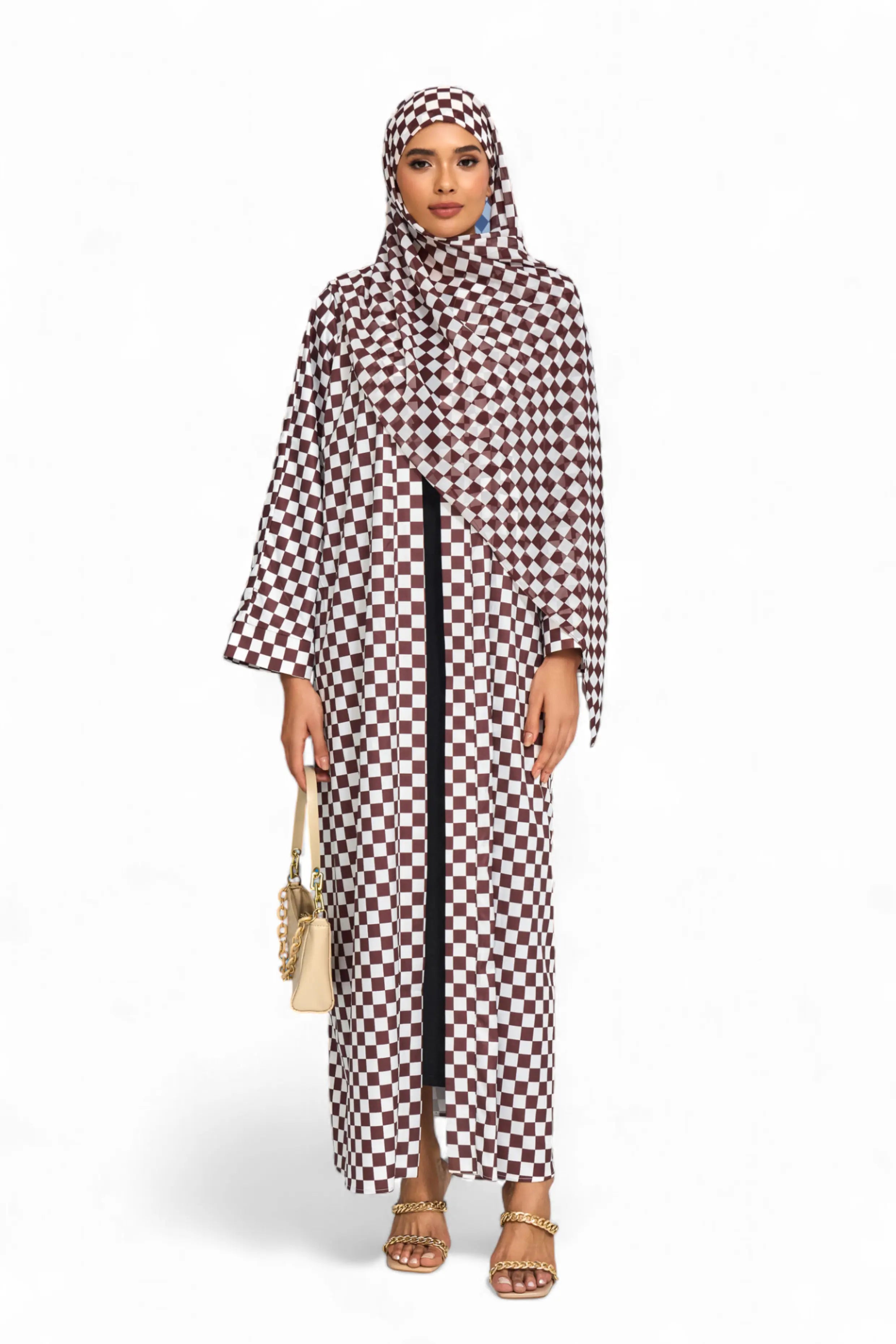 Elegance Brun and Blanc Abaya Dar-Al-Hayya