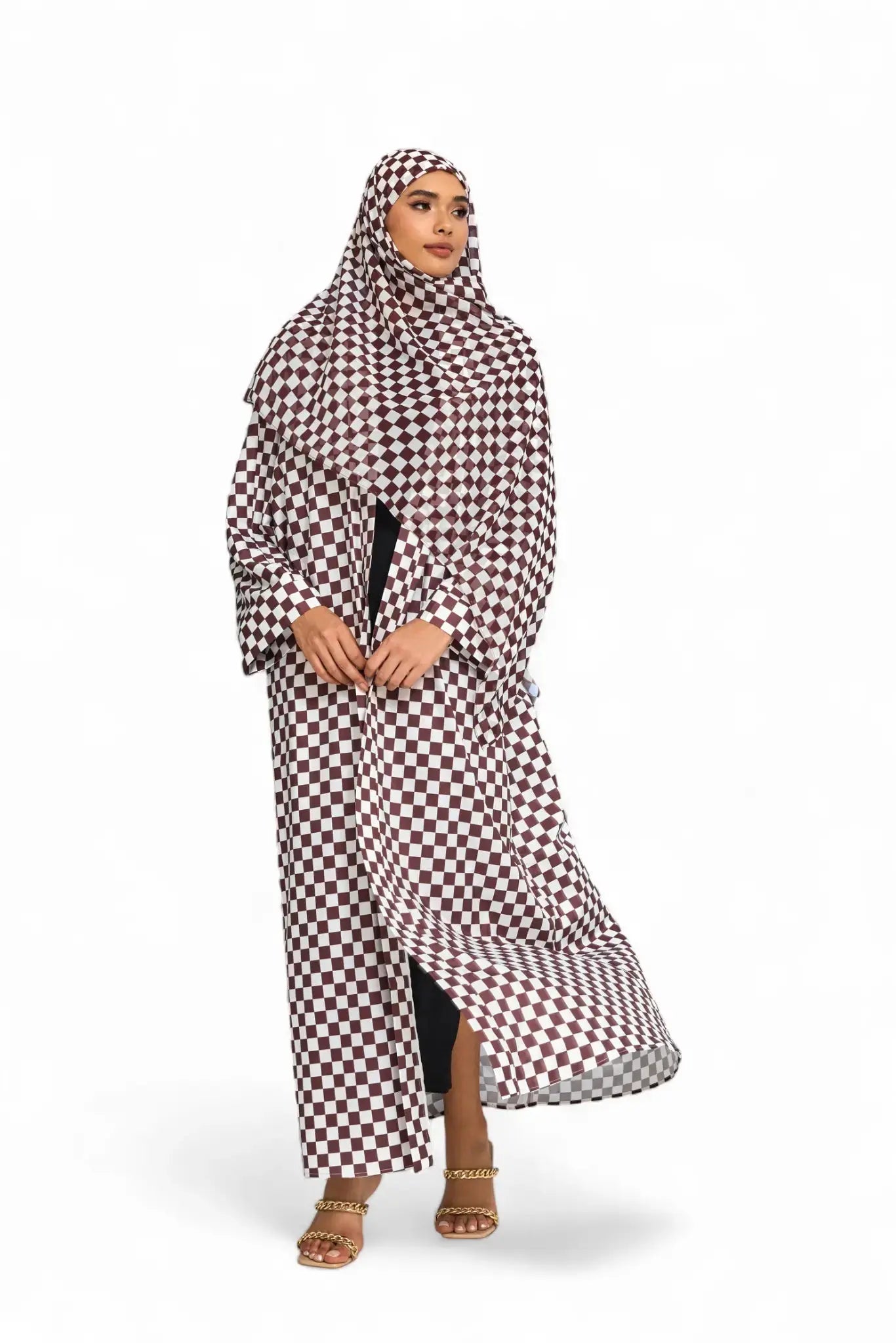 Elegance Brun and Blanc Abaya Dar-Al-Hayya