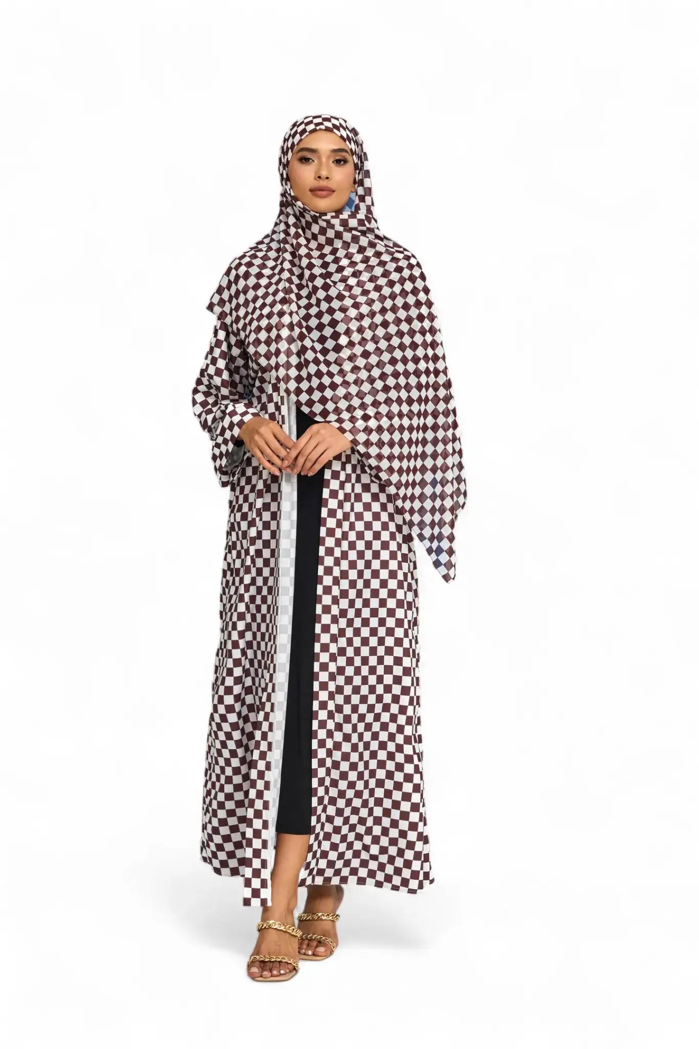 Elegance Brun and Blanc Abaya Dar-Al-Hayya