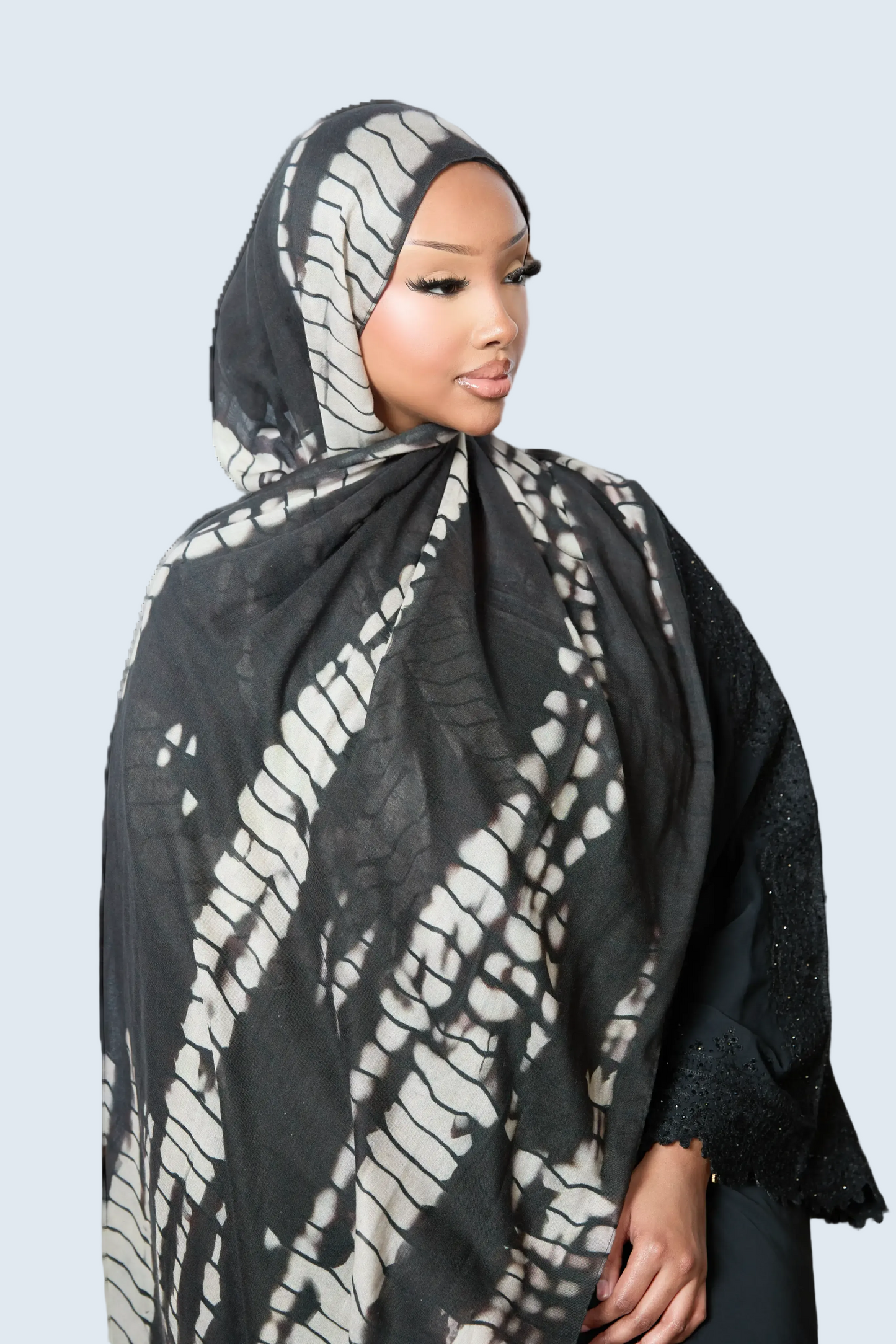 Black Bamboo Print Modal Hijab Dar-Al-Hayya