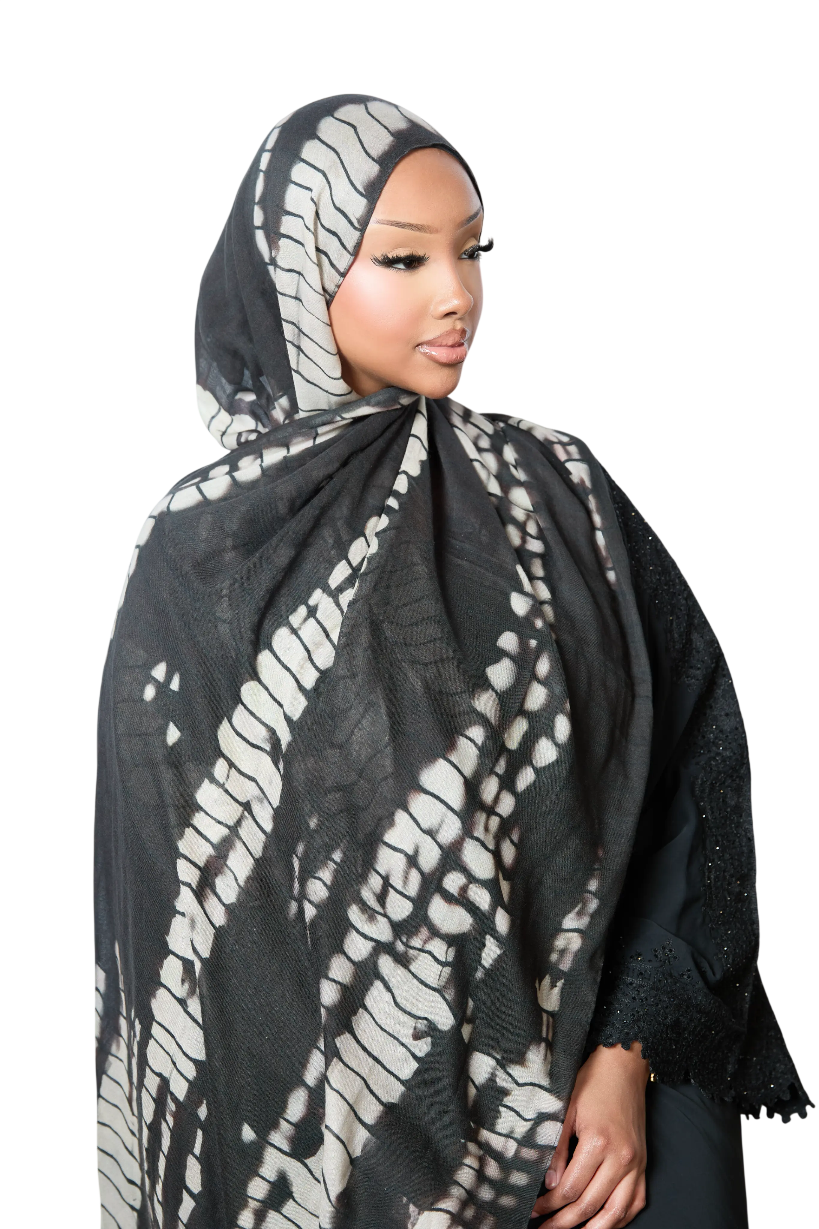 Black Bamboo Print Modal Hijab Dar-Al-Hayya