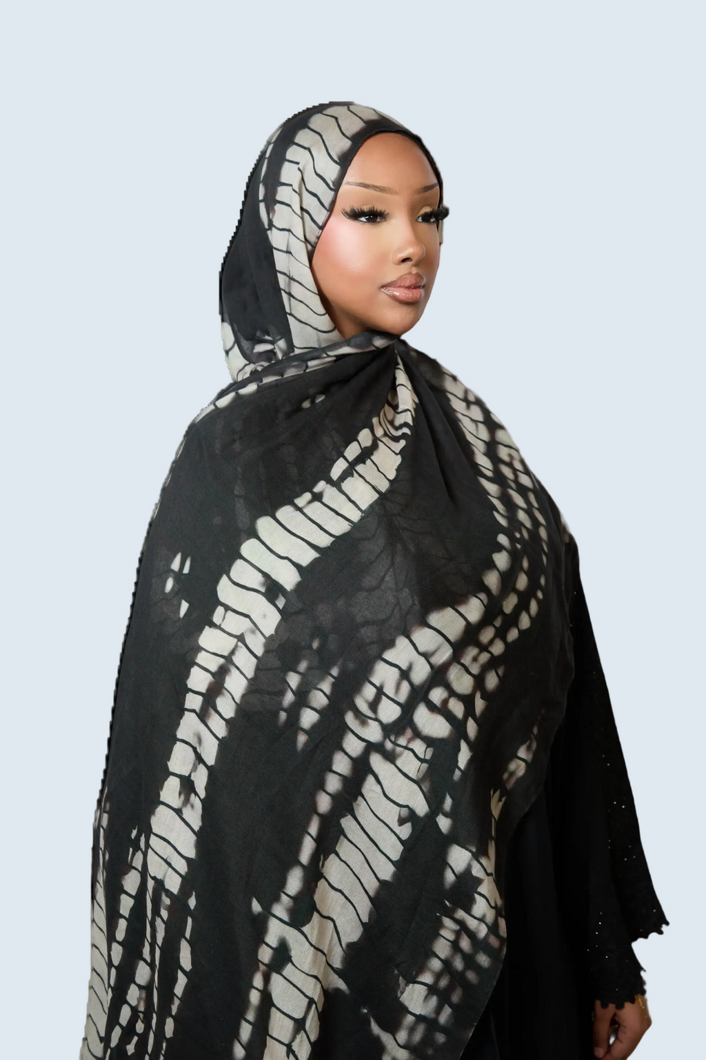 Black Bamboo Print Modal Hijab Dar-Al-Hayya