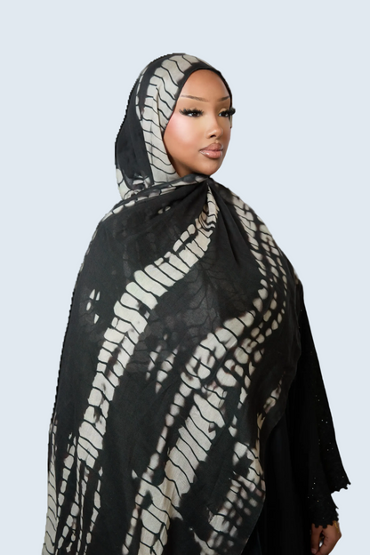 Black Bamboo Print Modal Hijab Dar-Al-Hayya