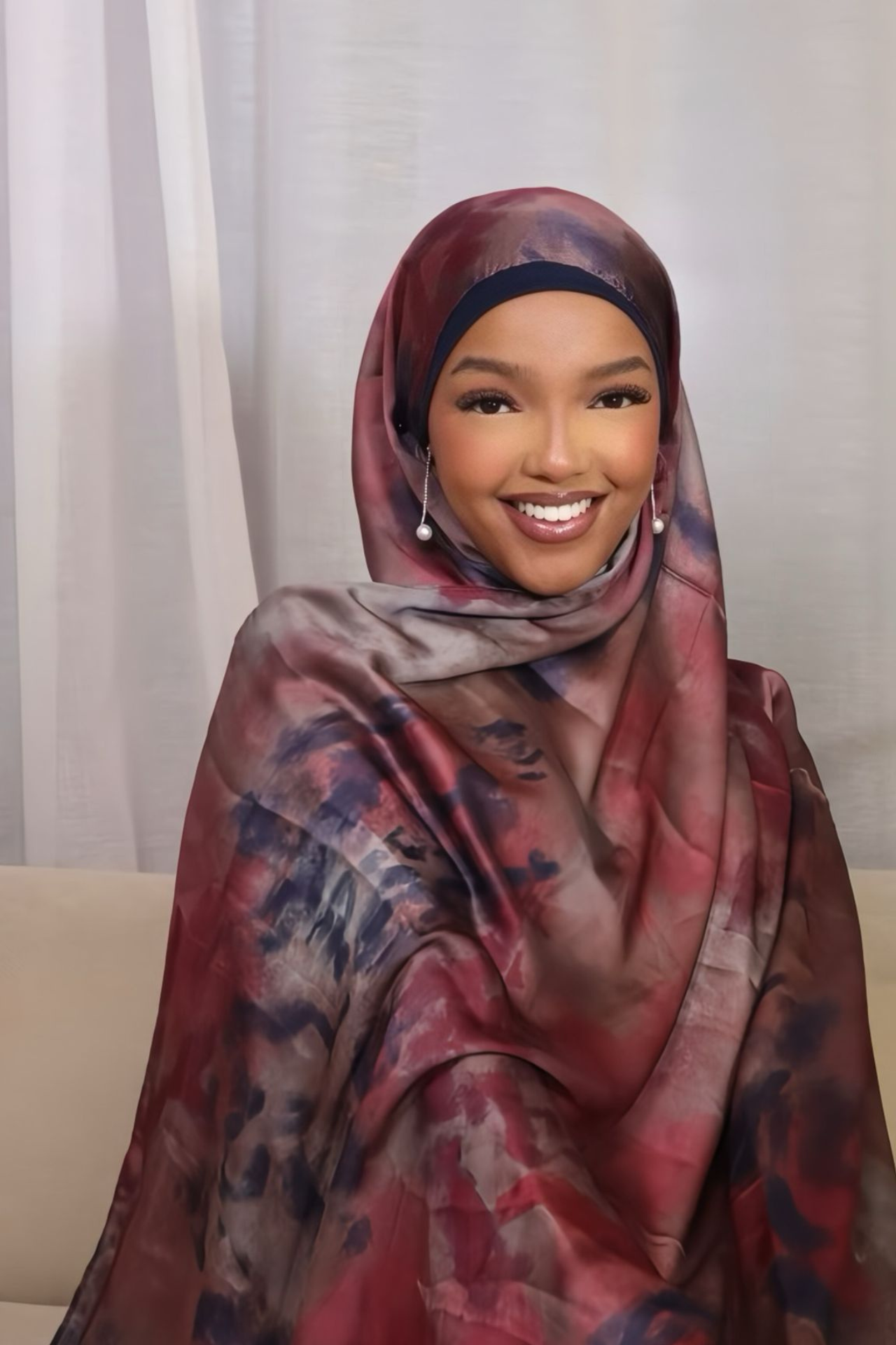 Satin Watercolor Hijab - Berry Blush