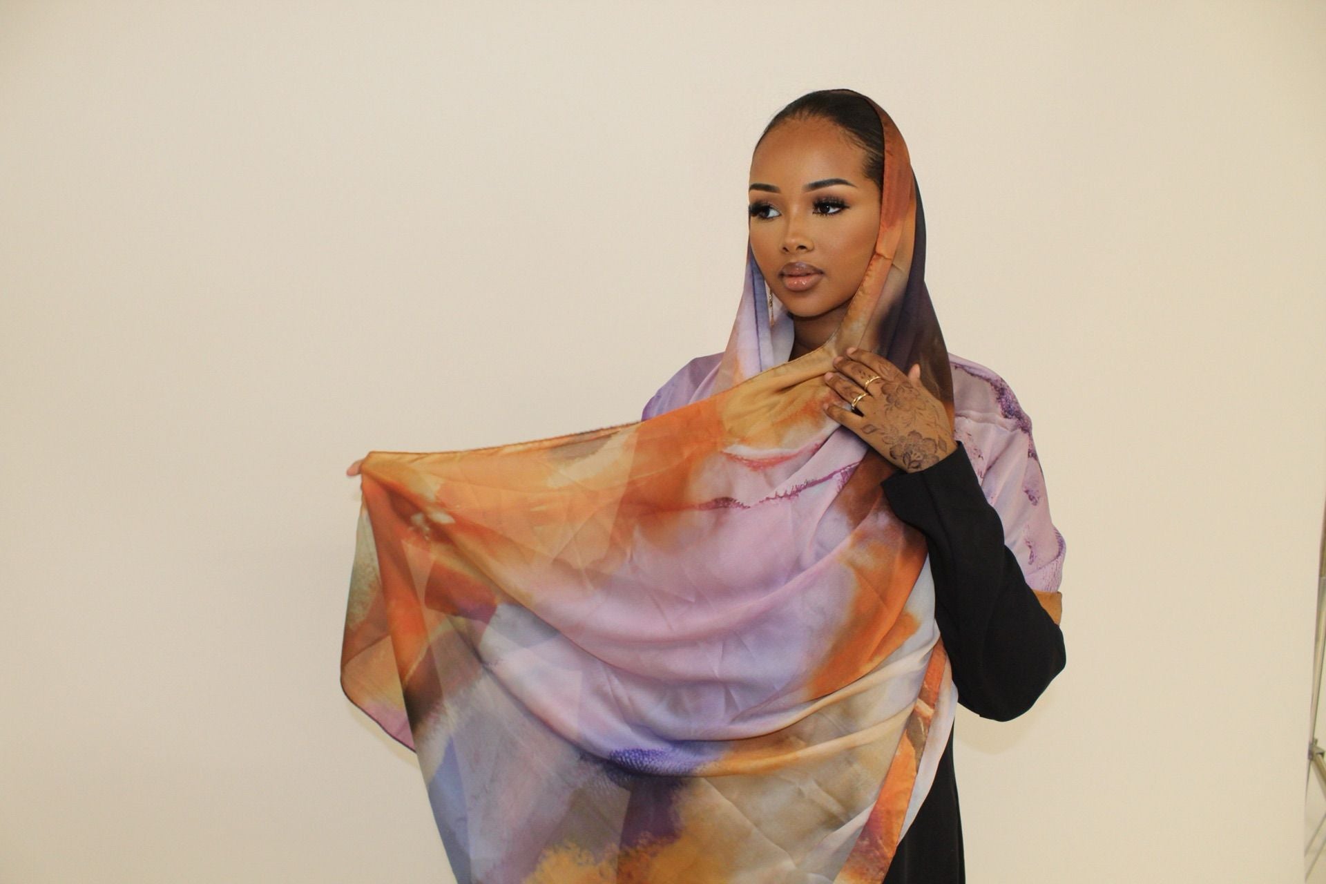 Satin Watercolor Hijabs - Sunset Serenity