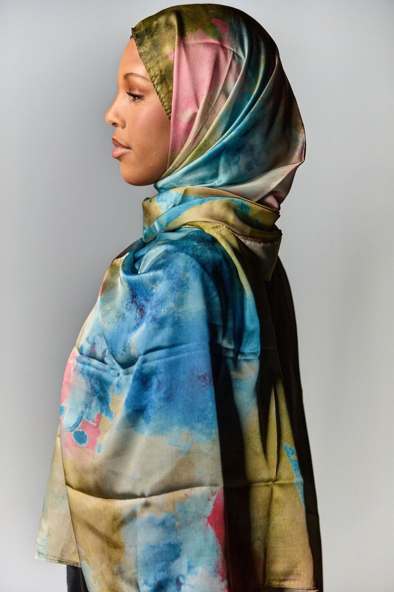 Aqua Blossom Satin Hijab
