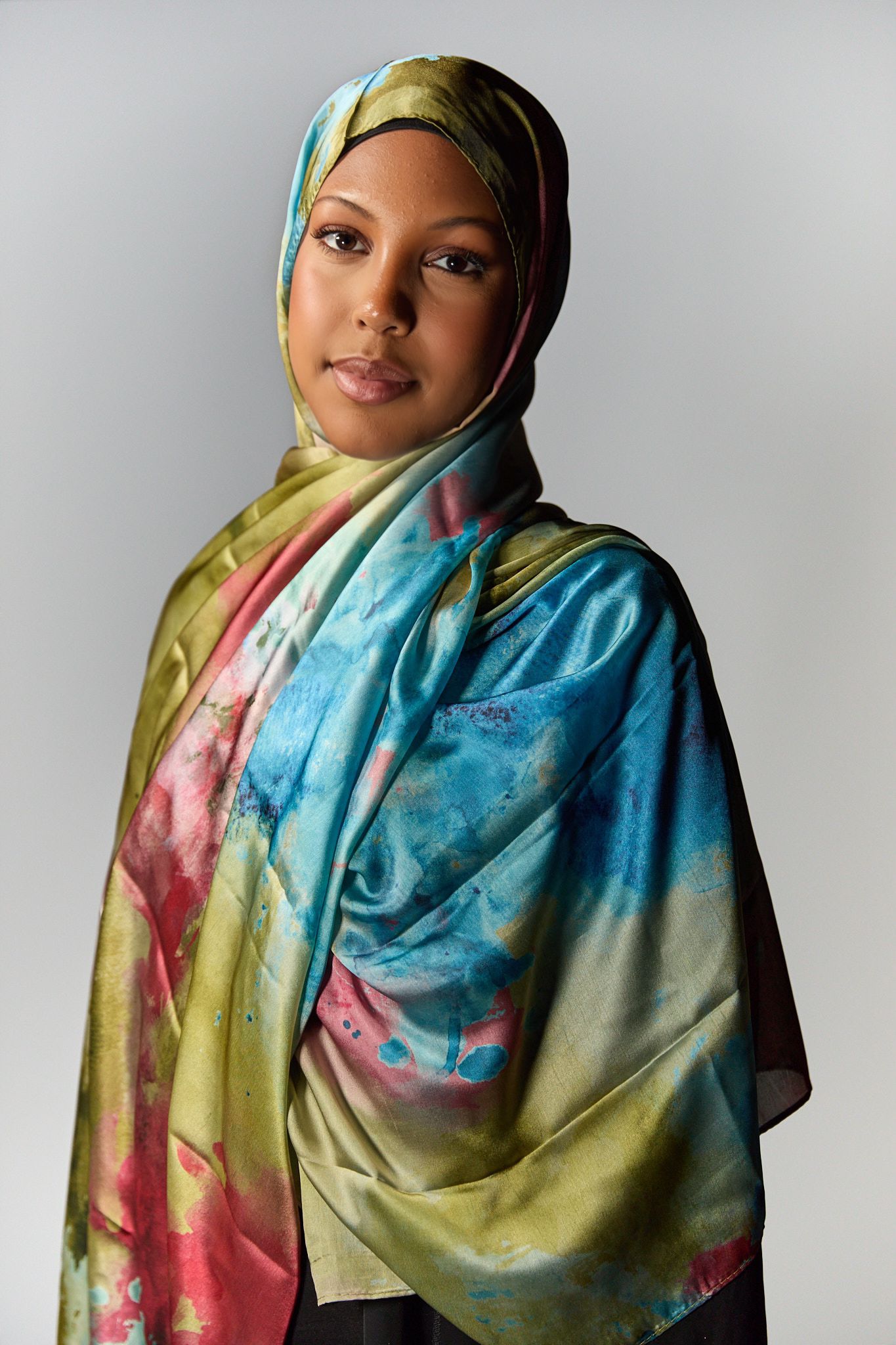 Aqua Blossom Satin Hijab