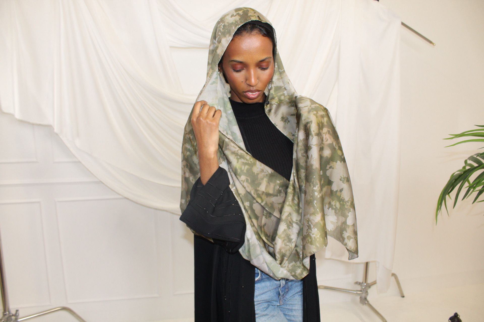 Satin Watercolor Hijab - Earthy Embrace