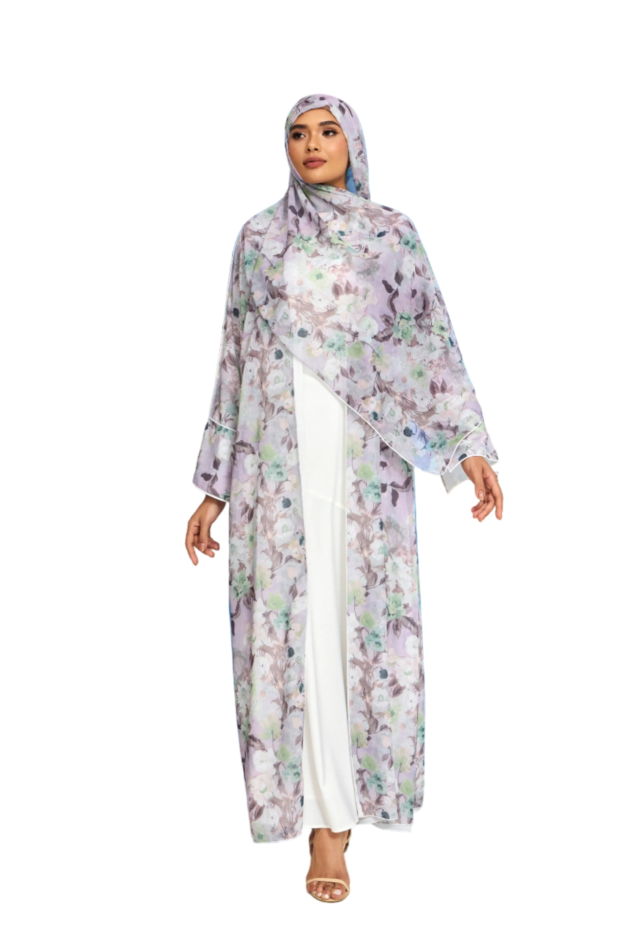 Lilac Wave Floral Print Abaya Dar-Al-Hayya