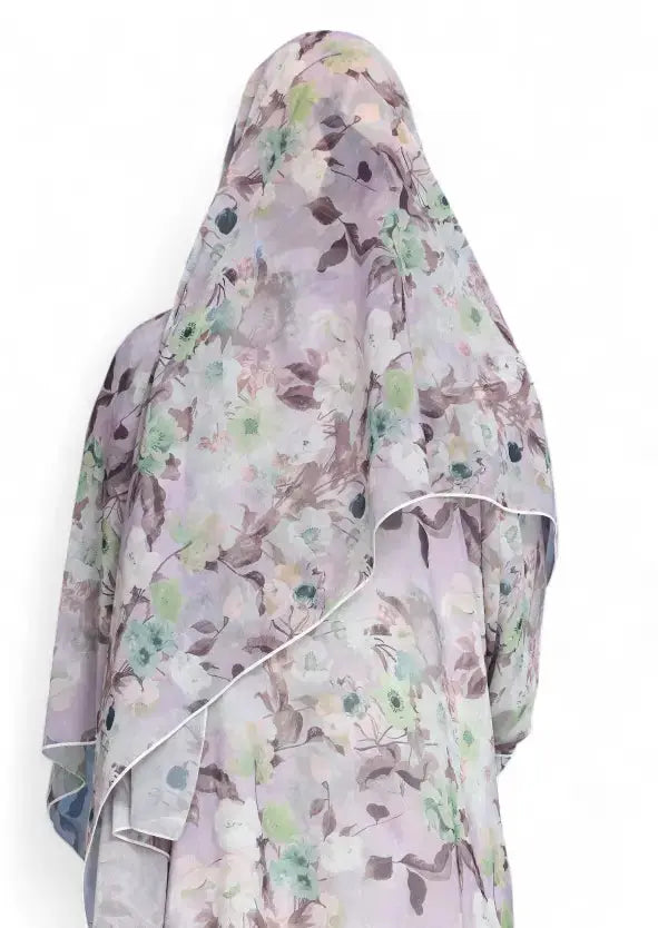 Lilac Wave Floral Print Abaya Dar-Al-Hayya