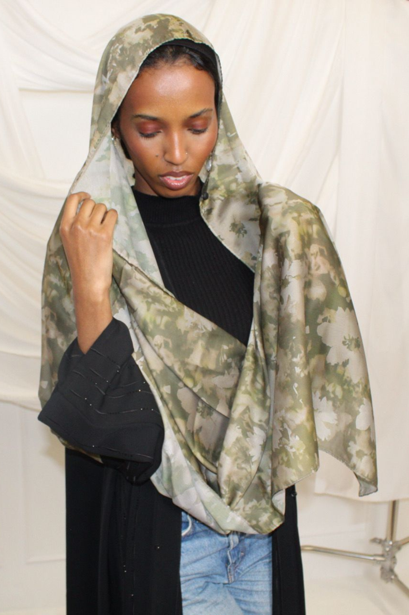 Satin Watercolor Hijab - Earthy Embrace