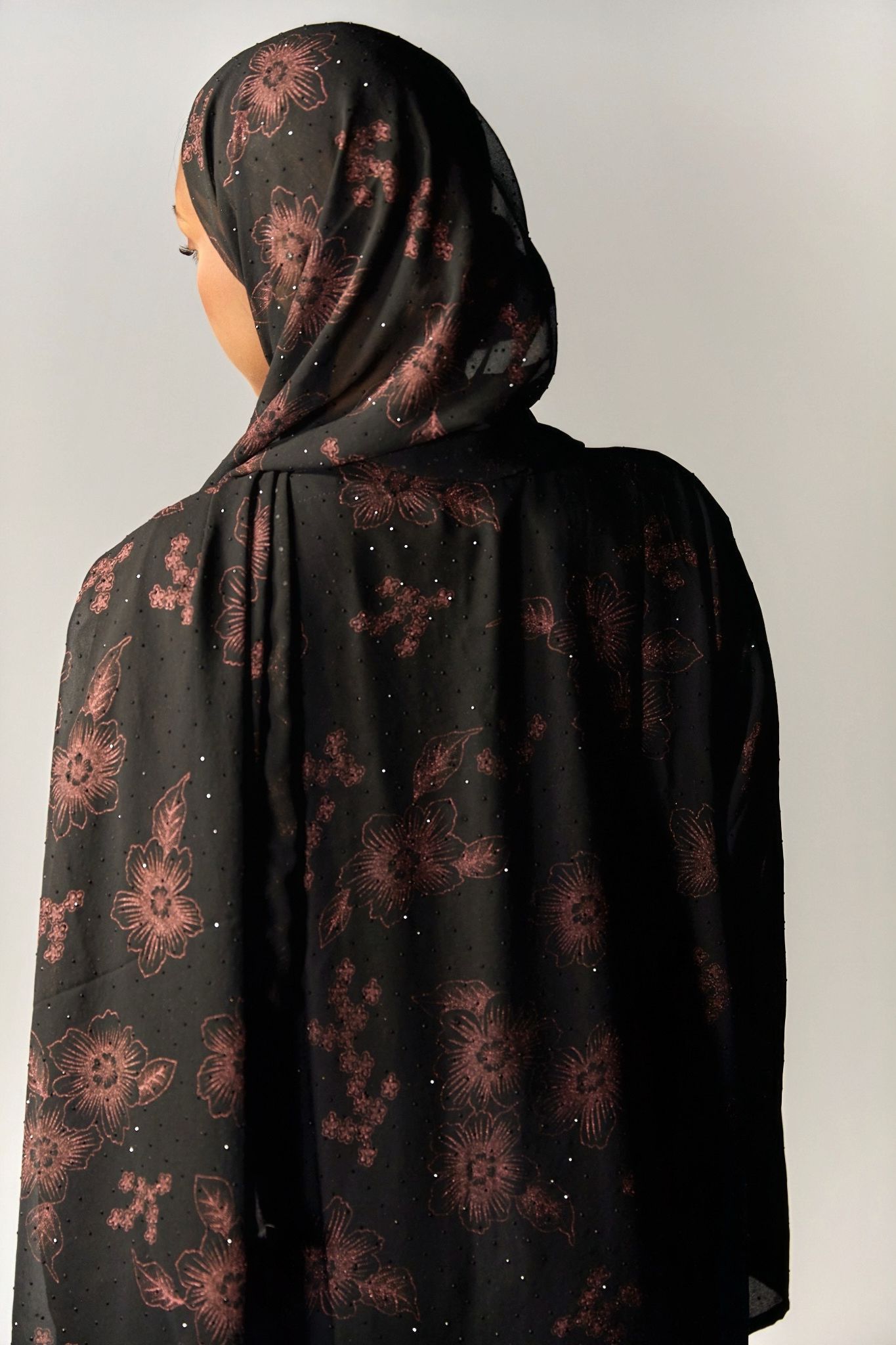 Black & Pink Floral Open Abaya