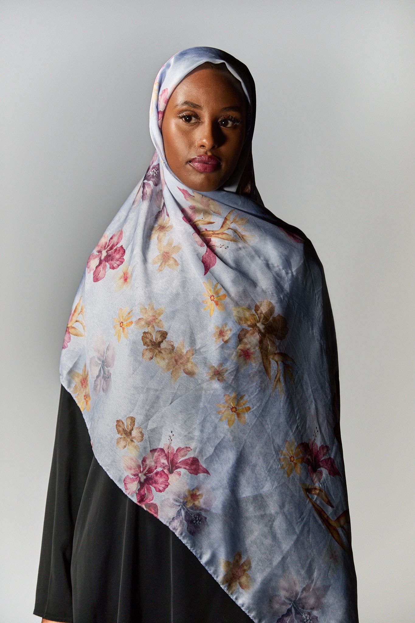 Bluish Floral Elegance Hijab