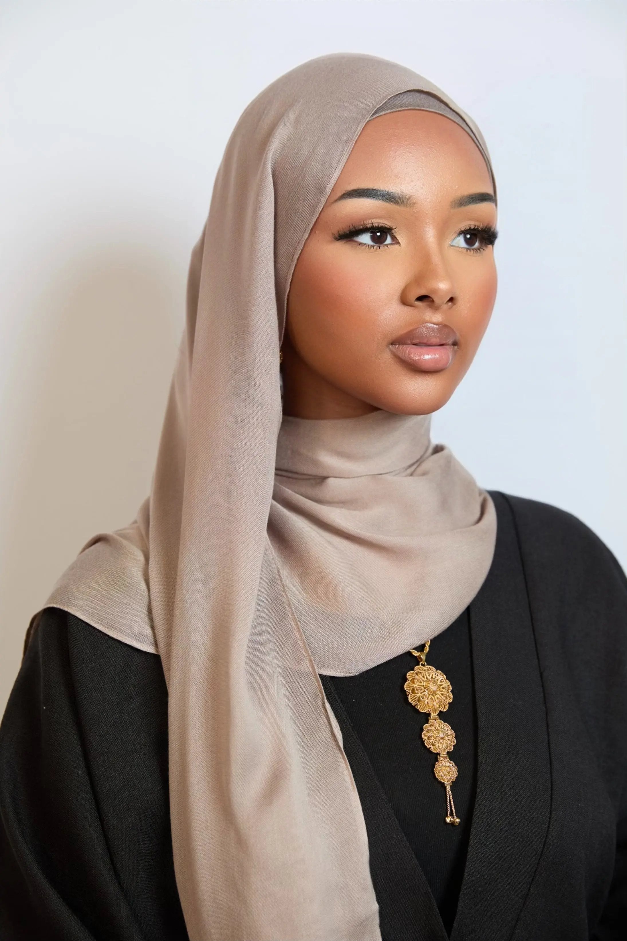 Beige Plain Modal Hijab Dar-Al-Hayya