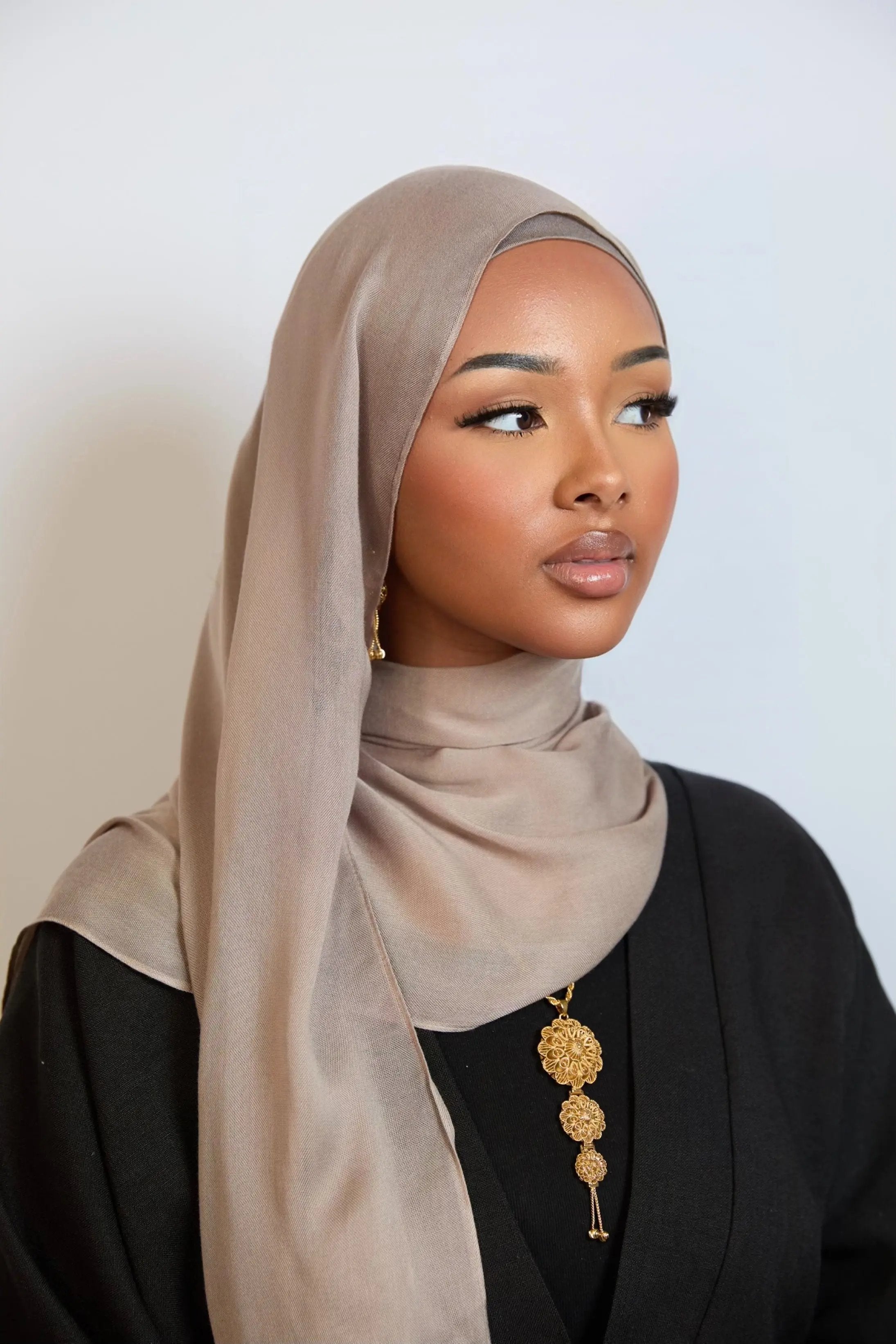 Beige Plain Modal Hijab Dar-Al-Hayya