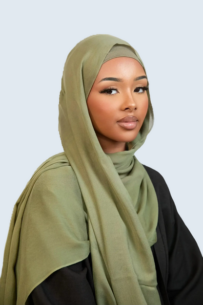 Olive Green Plain Modal Hijab Dar-Al-Hayya