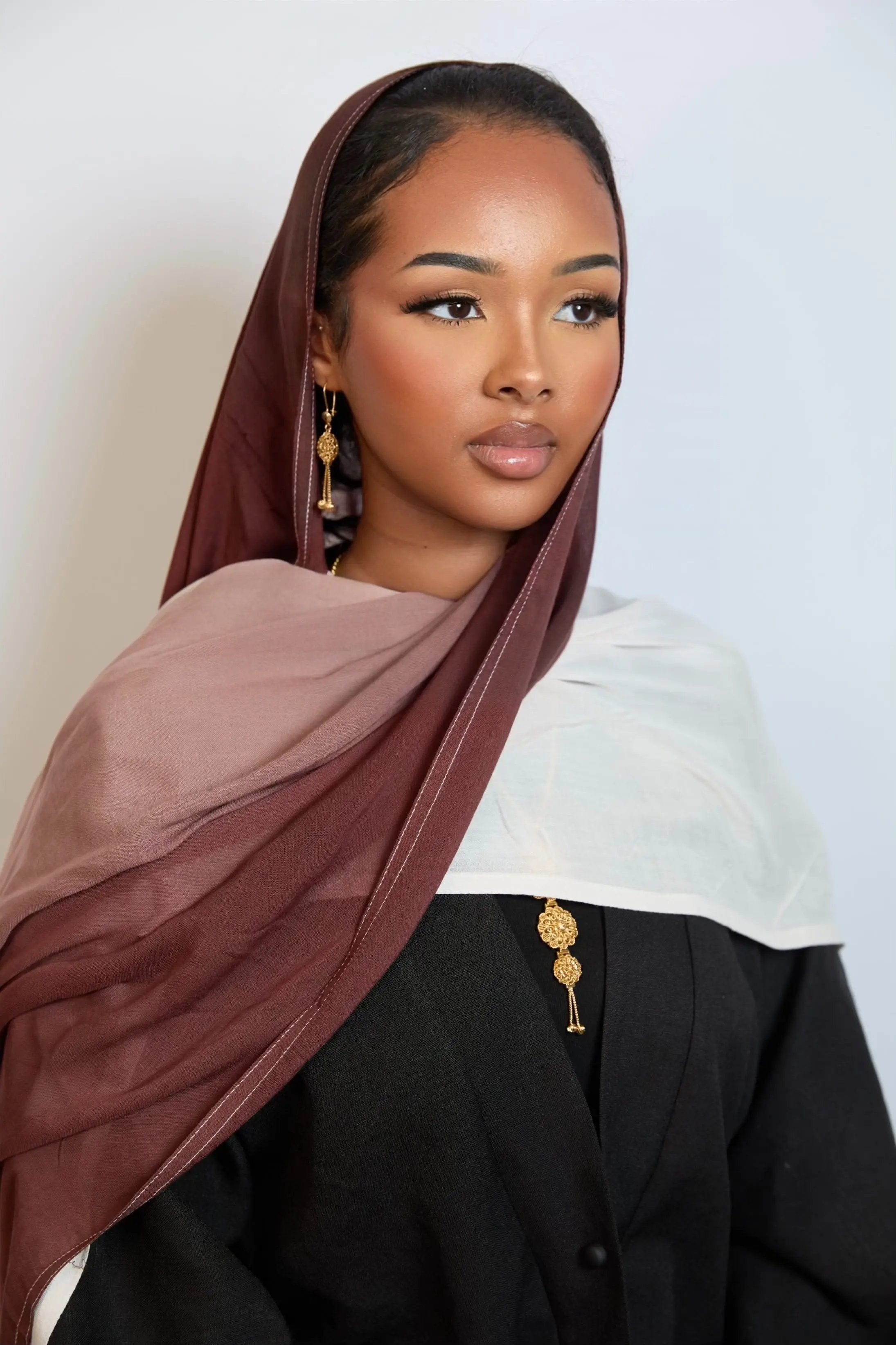 Crimson Blush & White Ombre Hijab Dar-Al-Hayya