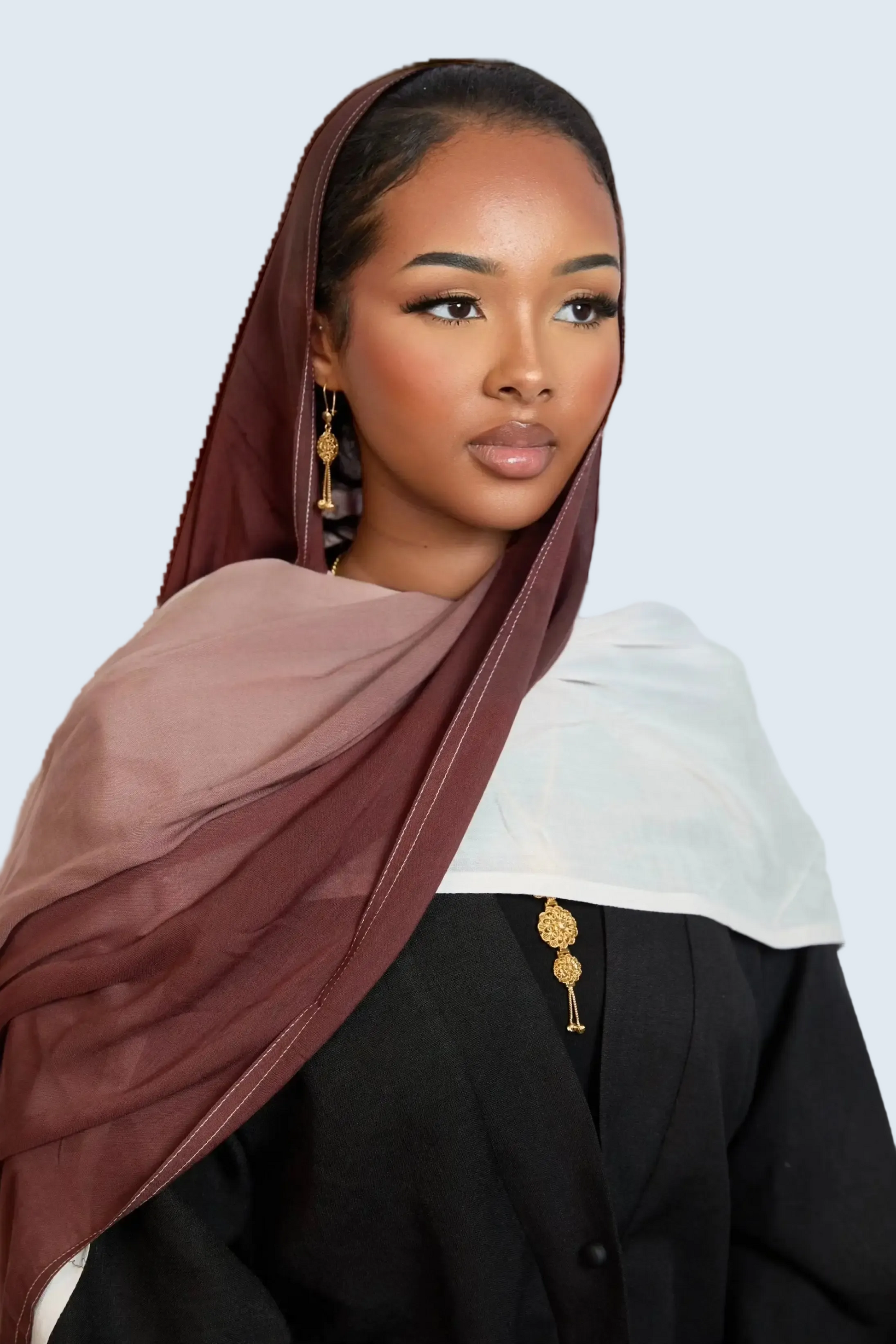 Crimson Blush & White Ombre Hijab Dar-Al-Hayya