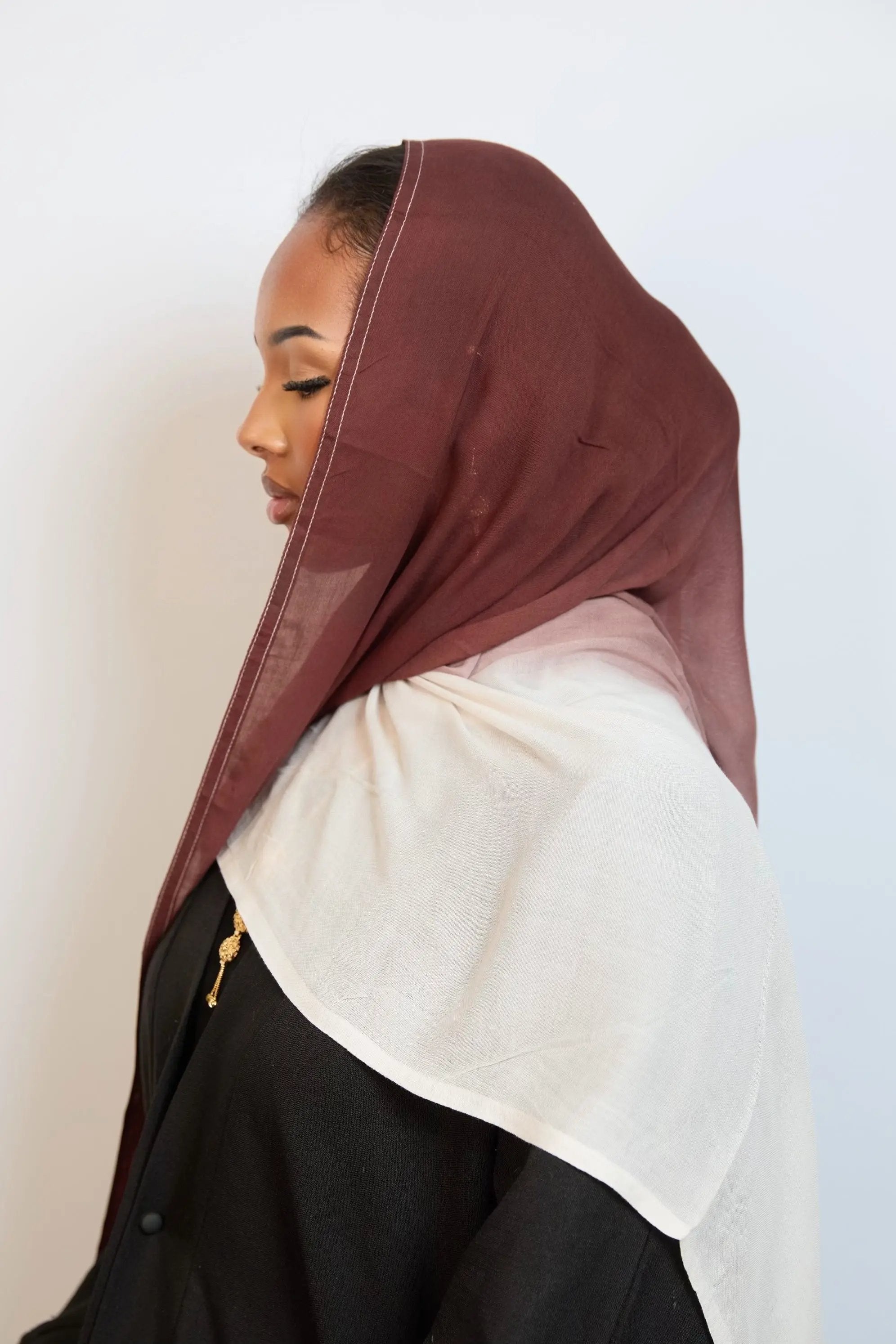 Crimson Blush & White Ombre Hijab Dar-Al-Hayya
